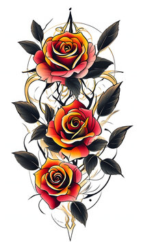 Three Roses Tattoo Flash