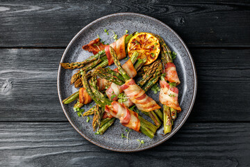 Grilled Bacon Wrapped Asparagus in a plate