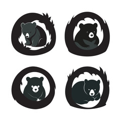 Resting Bear Cub In Forest Den Silhouette