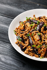 Chinese Eggplant stir fry with minced pork and garlic sauce