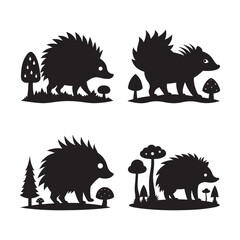 Porcupine Walking Through Woodland Path Silhouette