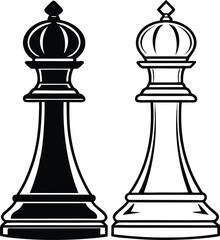 Chess piece silhouettes, black chess icons, king queen rook, pawn knight vector, strategic game design