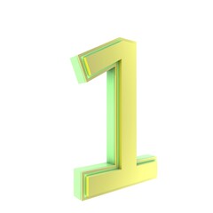 Number one in shiny yellow and green finish on white background.