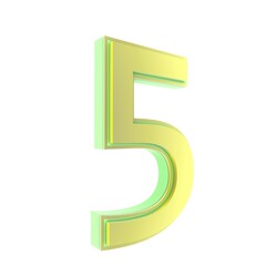 Number five with smooth yellow-green surface on white.