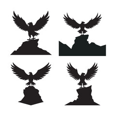Eagle Landing On Cliff Edge Rocks Silhouette