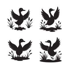 Duck Taking Flight Over Wetlands Silhouette