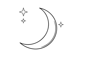 Continuous line drawing of silver crescent moon
