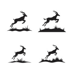 Obraz premium Antelope Jumping Over Savannah Grass Silhouette