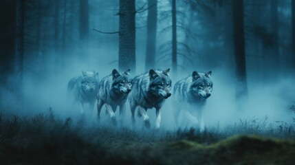 Wolfpack in the Misty Forest