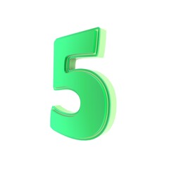 Green number five with a glossy soft design on white.