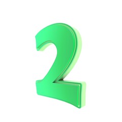 Rounded number two in fresh green color on white background.
