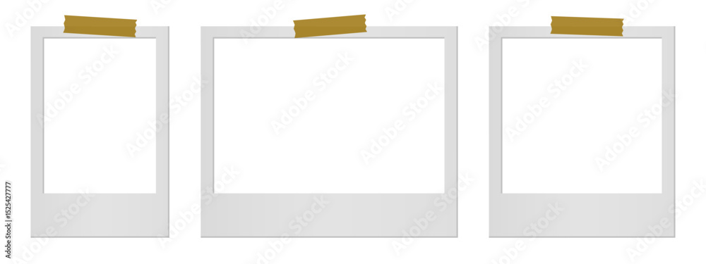 Poster Polaroid photo frames collection. Empty white photo frame mockups fixed with sticky tape. Vector illustrations set