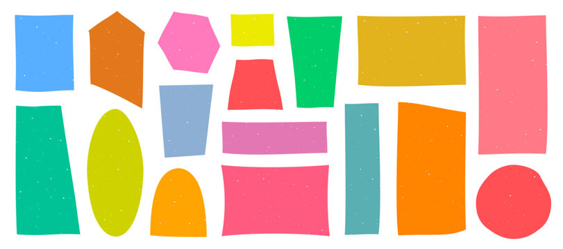 Doodle hand drawn frames with grain texture, colorful drawn squares with wavy rough edges, wavy irregular shapes rectangles circles, different boxes