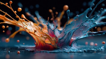 Dynamic splash of vibrant paint creating a unique abstract design on a blank canvas with vivid colors and texture