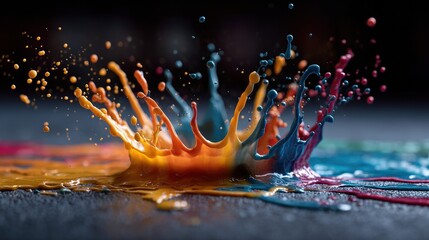 Radiant and colorful splash of paint capturing joyful energy with a burst of colorful patterns on a white background