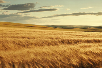 Obraz premium Golden Wheat Field at Sunset under Pink Sky