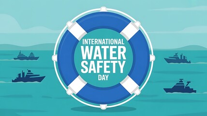 Obraz premium flat vector design for an international water safety day with life rings, ships banner for website template created with generative ai