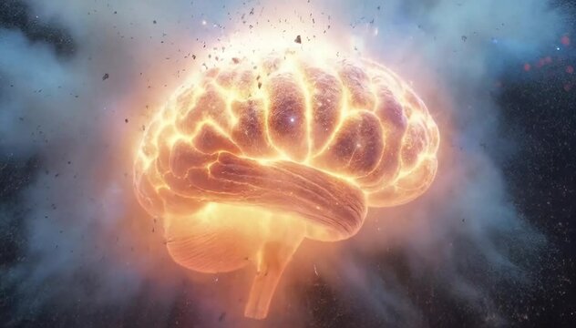 Exploding brain with vibrant energy and neon colors in a stunning visual display