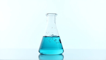 Blue liquid in scientific flask