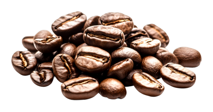 Coffee roasting action artisan workshop food content natural ingredients close-up view isolated on transparent background