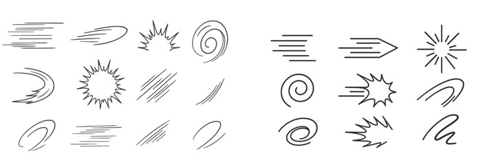Various dynamic line designs representing movement and energy for graphic design and creativity