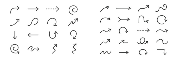 Various hand-drawn arrow and curve doodles on a white background for creative design and illustration