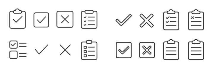 Checklist icons showing different statuses and tasks during a work process for easy organization and tracking