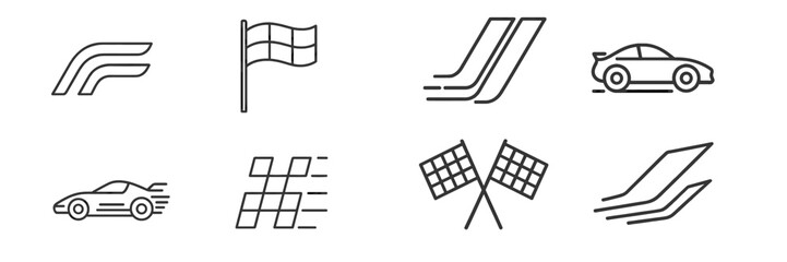 Racing symbols and graphics showcasing motorsport elements on a minimalist background