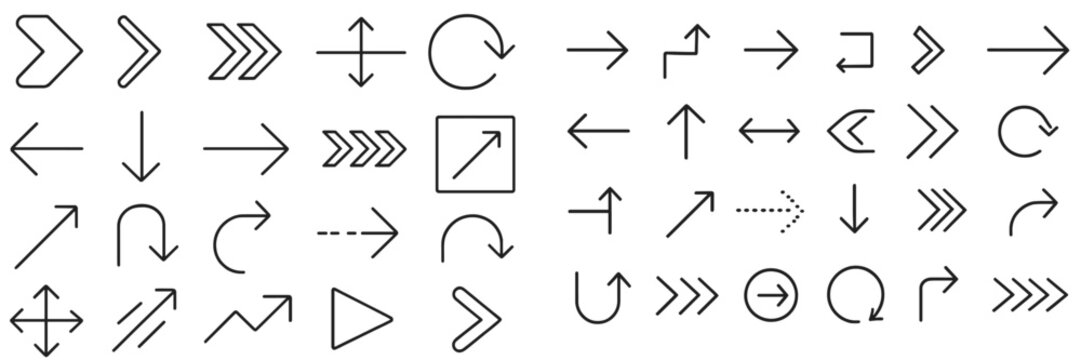 Directional symbols and arrows in various styles for navigation and design purposes