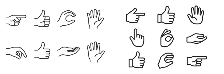Hand gestures showcasing diverse expressions of approval, communication, and interaction in a minimalist design