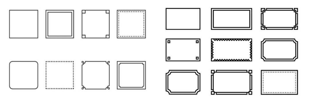 Various decorative frame designs in black and white on a plain background for creative projects or artwork display