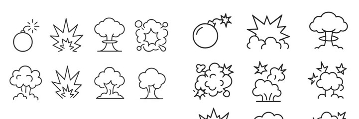 Explosions and blasts depicted through simple line art illustrations showcasing various explosion styles and effects