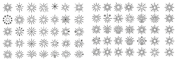 Unique collection of decorative stars and fireworks for creative design projects and celebrations