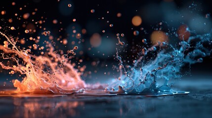 Obraz premium Splash of water creating beautiful patterns on a smooth surface with reflections of light and motion in focus