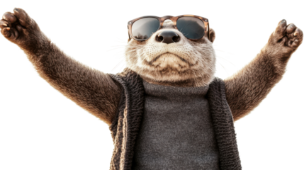 Young man wearing sunglasses and headphones isolated on white background