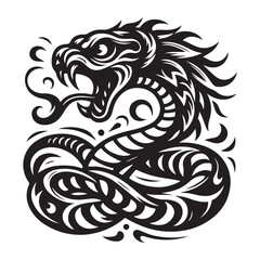 Deadly Grace: Abstract Snake Illustration with Monochrome Precision snake, silhouette, reptile, illustration, wildlife, graphic, wild, cobra, logotype, art, dangerous, tattoo, isolated, poison, signs