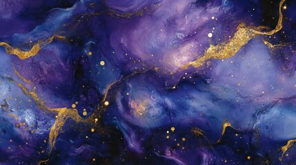 Fototapeta premium Cosmic Galaxy Abstract Painting: A Universe of Purple, Blue, and Gold