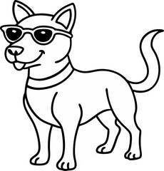 Cool dog wearing sunglasses line art illustration smiling and looking stylish for a fun concept
