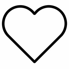 Outline of a simple heart symbol in black color isolated on white background for various design concepts