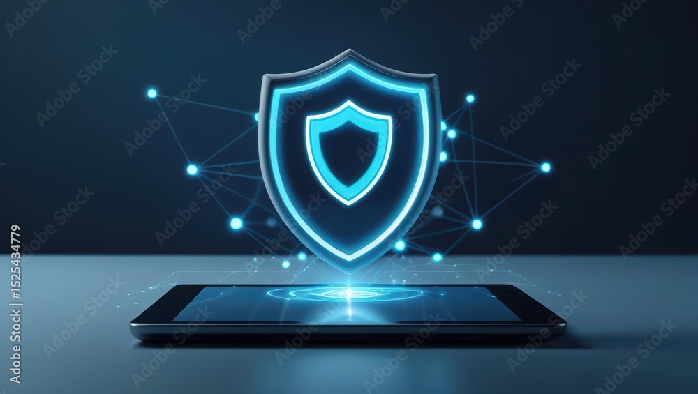 Poster digital shield icon representing cyber security protection, advanced data security, and safe technol