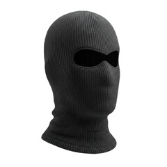 A dark charcoal grey fine ribbed knit balaclava, perfectly formed with intricate texture, new and pristine, on a transparent seamless isolated studio background, sharp focus, ultra realistic product