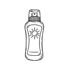Sunscreen spray bottle with sun icon for sun protection and skincare illustration