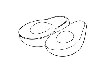 Line drawing of two avocado halves healthy food