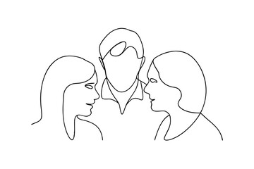 Fototapeta premium Continuous line drawing of a man with two women