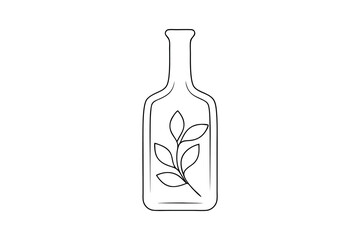 Simple line drawing of a bottle with leaves inside