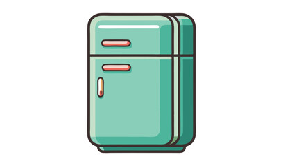 Retro TwoDoor Refrigerator Illustration Vintage Mint Green Appliance with Dark Brown Outline Isolated on White