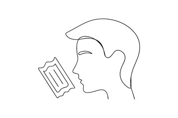 Line drawing of a person holding a ticket stub