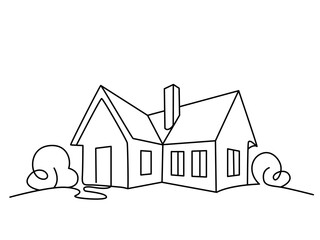 Fototapeta premium Linear illustration of new house with garage. flat vector isolated on white background