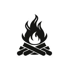 Summer Bonfire Night Icon, Campfire Blaze, Minimal Bonfire Graphic, Outdoor Firepit Vector Silhouette.