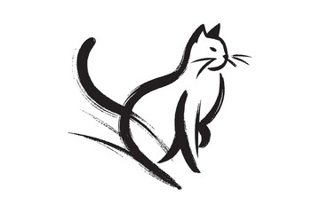 Cat in motion minimalist ink brush vector illustration

